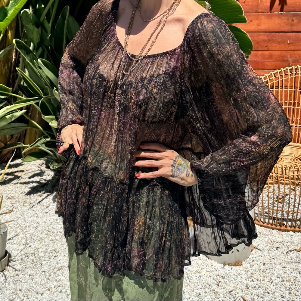 Mes Demoiselles Paris "Katarina" sheer blouse, a crinkled bohemian-style top